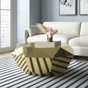 Modern Stainless Steel Octagonal Coffee Table with Golden Shiny Diamond Shape Mirrored Finish Center Table for Home Furniture