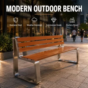 Modern Stainless Steel Outdoor Park Bench Commercial Public Bench Street Seating Garden Bench OEM Factory