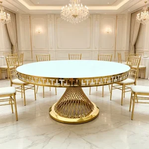 Modern Stainless Steel Round Top Wedding Cake Table in Gold Color for Hotels and Dining Hotel Furniture