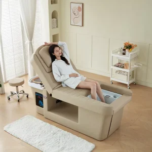 Modern Stainless Steel Shampoo Massage Bed with Head Spa Waterfall and Pedicure for Beauty Salon