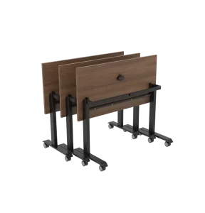 Modern Stainless Steel Space Efficient Folding Conference & Training Table with Flip Top and Wheels Nesting Capability