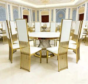 Modern Stainless Steel Stackable Durable Hotel Dining Chair Eco Friendly Waterproof Cushion for Living Room Commercial Use