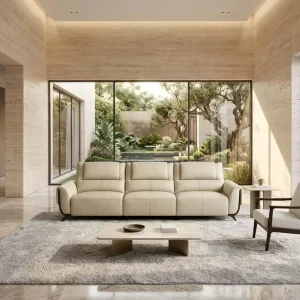 Modern Stainless Steel Three Seat Sectional Sofa Genuine Leather Eco Friendly Sponge filled Pillow Back Padded Arms for Hotel