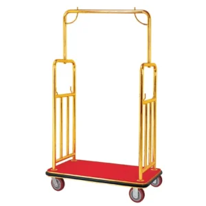 Modern Stainless Steel Titanium Chrome Finish Hotel Bellman Birdcage Lobby Luggage Cart Trolley 8″ Wheels 400 Pounds Load