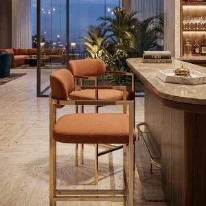 Modern Stainless Steel Velvet Upholstered Bar Chair for Home Hotel Restaurant Outdoor Dining Bar Stool