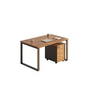 Modern Stainless Steel and Wooden Desk Office Workstation with Steel Frame and Panel Wood Style