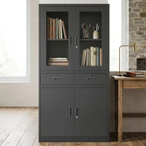 Modern Steel Adjustable File Cabinet Glass Door Eco Friendly Modular Design 10 Year Warranty Easy Assembly For Office Kitchen