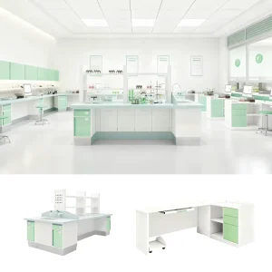 Modern Steel Chemistry Lab Table Epoxy Surface and 3 Drawers for School and Hospital Laboratory Furniture