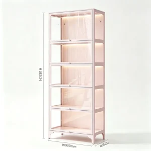 Modern Steel Display Cabinet with Glass Doors Bookshelf for Home Office and Living Room Space Saving