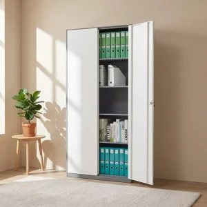 Modern Steel Filing Cabinet 2 Door Metal Office Storage Cupboard 4 Adjustable Shelves Movable Large Capacity