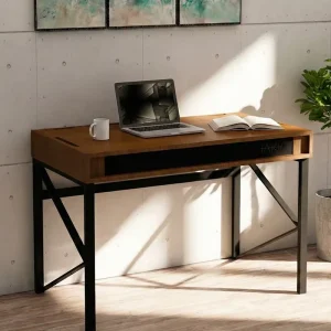 Modern Steel Frame Height Adjustable Standing Desk Sturdy Durable Wooden Office Furniture Portable Spacious Space Commercial Use