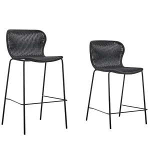 Modern Steel Frame Rattan Bar Stools Set of Two Heights for Garden Outdoor and Restaurant