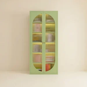 Modern Steel French Design Bookshelf with Adjustable Shelves for Home Office Bedroom School Living Room Storage