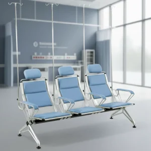 Modern Steel Hospital Waiting Room Three Person Seating with IV Support Poles Durable Eco Friendly Commercial Furniture