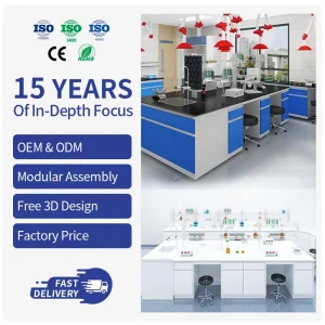 Modern Steel Industrial Laboratory Workbench with Cabinets Underneath Lab Table for School Hospital Workshop