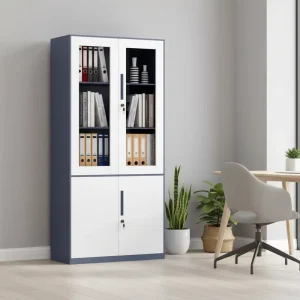 Modern Steel Lockable Filing Cabinet & Storage Cupboard with Glass Doors Office & School Use