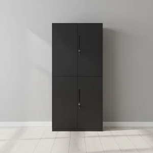 Modern Steel Lockable Filing Cabinet with 2 Swing Doors and 4 Adjustable Layers Space Saving Office Storage