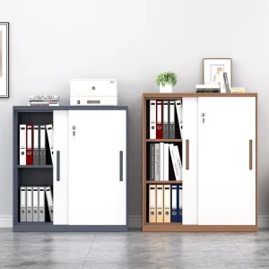 Modern Steel Low File Cabinet Sliding Door Lockable Office Storage for Home Office Archive Document Organization