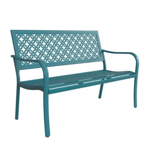 Modern Steel Patio Bench Outdoor 3-Person Hotel Use Bench Leisure Rest Bench for Courtyard & Garden