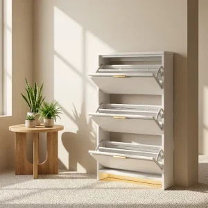 Modern Steel Shoe Cabinet and Rack with Folding Design for Living Room and Dining Area White/Grey Color Home Furniture