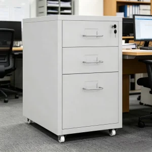 Modern Steel Vertical Filing Cabinet 3 Drawers Lock Four Wheels Foldable Adjustable Shelves Eco-Friendly Durable Commercial