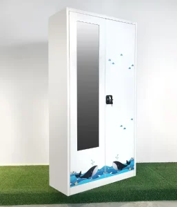 Modern Steel Wardrobe Cabinet Heavy Duty Metal Locker With Shelves Mirror Door Space Saving Furniture for Commercial Use