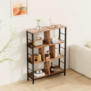 Modern Steel Wood 4 Tier Bookshelf Space Saving Eco Friendly Home Furniture for Apartment Dining Home Office Use Direct