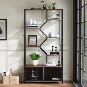 Modern Steel Wood Bookshelf Space Saving Eco Friendly Storage Rack 5 Shelves for Home Office Bedroom Apartment Dining