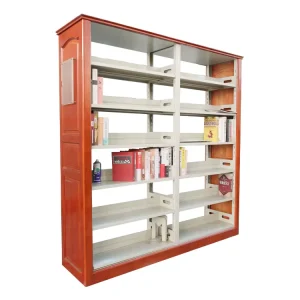 Modern Steel Wooden Bookshelf Metal School Library Bookcase Wood Shelves with Metal Brackets