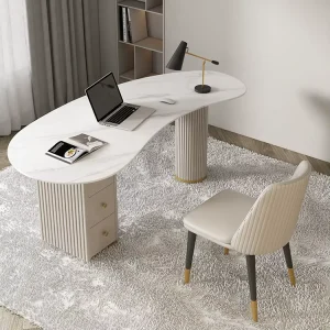Modern Stone MDF Light Luxury Executive Office Desk with Built in Sockets and Dual Computer Desks for Home and Commercial Use