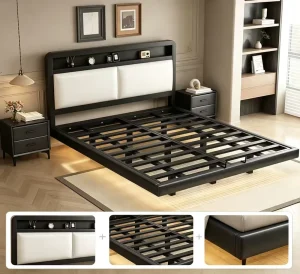 Modern Storage Headboard Steel Bed Dormitory Bed Frame for Bedroom Use