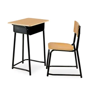 Modern Student Desk and Chair Set with Writing Pad Metal Frame and Wood Desk Top for Classroom Dining Living Room Bedroom Use