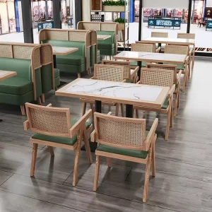 Modern Style Combination Restaurant Furniture Rattan Booth Sofa Dining Table with Chair for School Hotel Use Theme Cafeteria