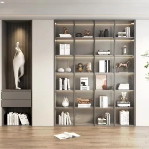 Modern Style Customizable Library Furniture Bookcase with Wood Hidden Door Design for Home Office and Living Room Storing Books