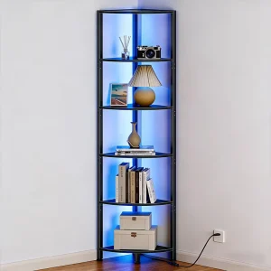 Modern Style Customized LED Metal Freestanding Bookshelf Plant Stand Living Room Corner Ladder Rack Furniture Home Use Black