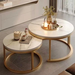 Modern Style Double Coffee Table Marble Sintered Stone Elegant Living Room Furniture with Stone Side for Home Use