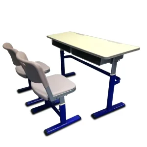 Modern Style Double Table Set with Two Wood Furniture Chairs for School Students’ Study Desk