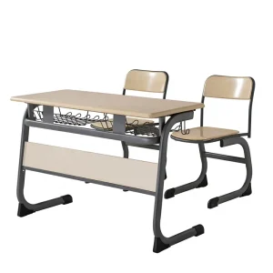 Modern Style Double Wood Study Table and Chair Set for School Use