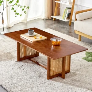 Modern Style Durable Solid Walnut Rectangular Coffee Table Multifunctional Decorative Easy Assembly Small Family Home Living