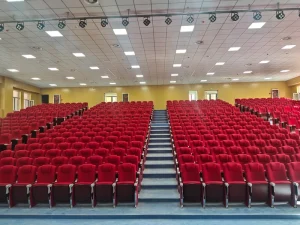 Modern Style Fabric Covered Commercial Theater Chairs with Movable Cup Holder for School & Church Auditorium Cinema Seating
