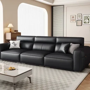 Modern Style Genuine Leather L-Shape Sofa Furniture Set Black Tariff Preferential for Apartments Hotels 2 Seater Bed