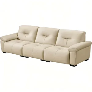 Modern Style Genuine Leather L Shape Three Seat Sofa Cover Sponge Upholstered Massage Removable Washable Living Room Gym Villa