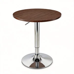 Modern Style Height Adjustable Round Pub Table Metal Base High Hotel Walnut Bar Tables for Coffee Living Room