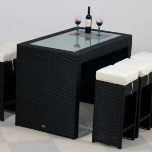 Modern Style High Quality Rattan Wicker 6pcs Chair and 1 Table Bar Set Outdoor Furniture
