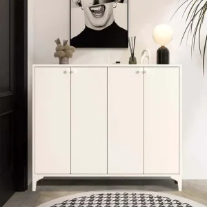 Modern Style Home Furniture Steel Shoe Rack Adjustable Shelves 4 Doors Storage Cabinet Easy Assemble Living Room Large Capacity