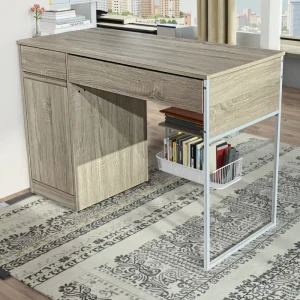Modern Style Home Office Desk TD 2273 Computer Desk with 2 Open Shelves & Storage Made of Durable Melamine Board & Metal