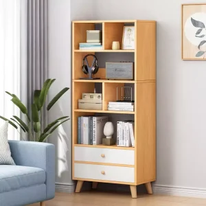 Modern Style Home Office Furniture Bookshelf Display Rack Book Shelves With Drawer Wooden Tall Bookcase