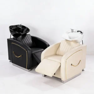 Modern Style Leather Barber Shop Furniture Shampoo Unit with Ceramic Basin White Shampoo Chair for Beauty Salon
