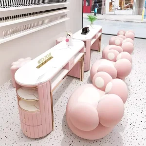 Modern Style Marble Top Nails Salon Furniture Pink Nail Manicure Table With Storage