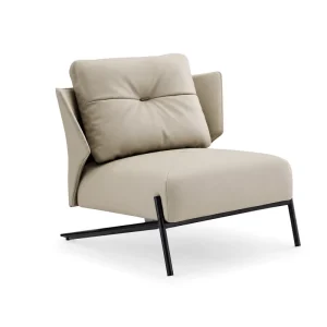 Modern Style Office Lounge Chair Cream PU Leather Upholstered Visitor Arm Chair Black Metal Frame Hotel Office Waiting Area